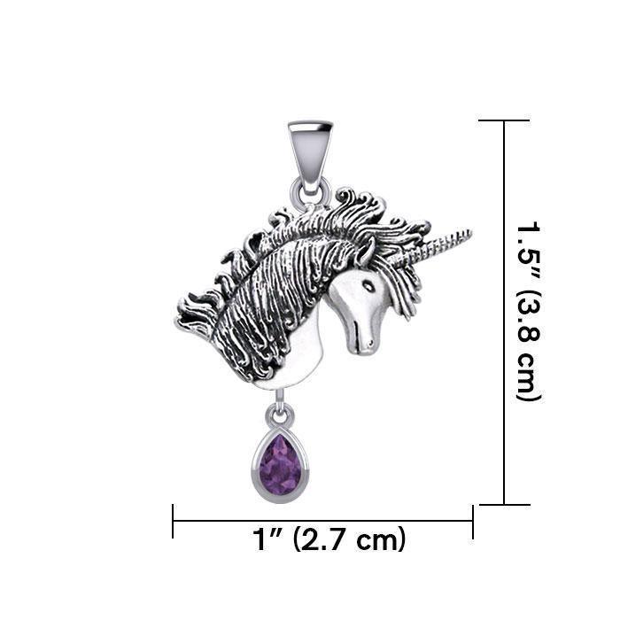 Unicorn Silver Pendant with Dangling Gemstone TPD5426 Pendant