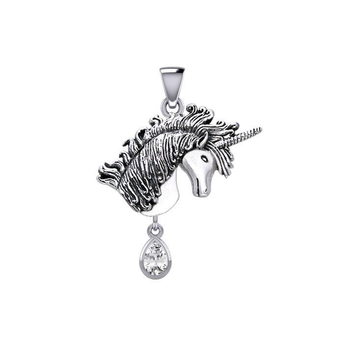 Unicorn Silver Pendant with Dangling Gemstone TPD5426 Pendant