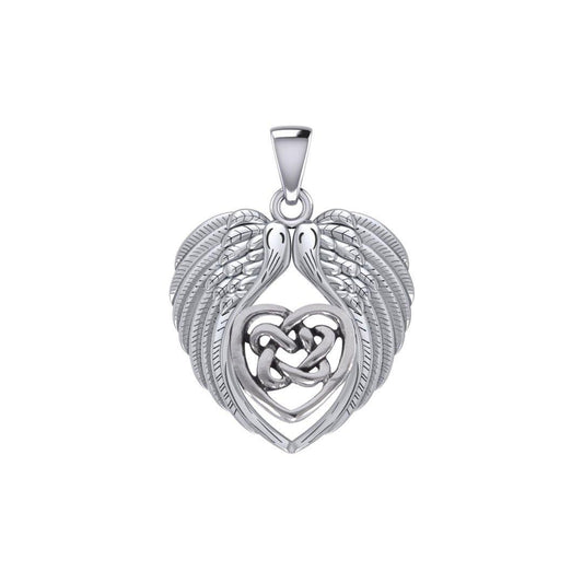 Feel the Tranquil in Angels Wings Silver Pendant with Celtic Heart TPD5458 Pendant