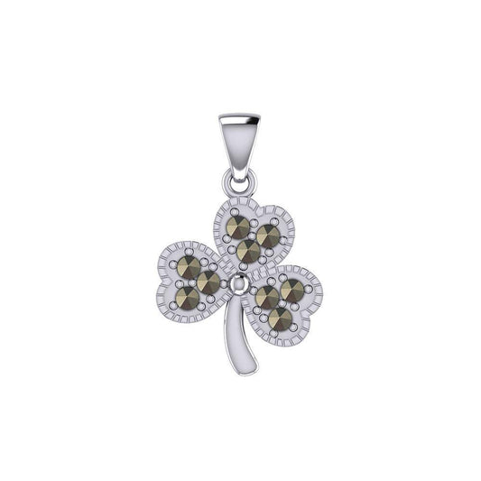 A young spring of luck and happiness Silver Celtic Shamrock Pendant with Marcasite TPD5459 Pendant
