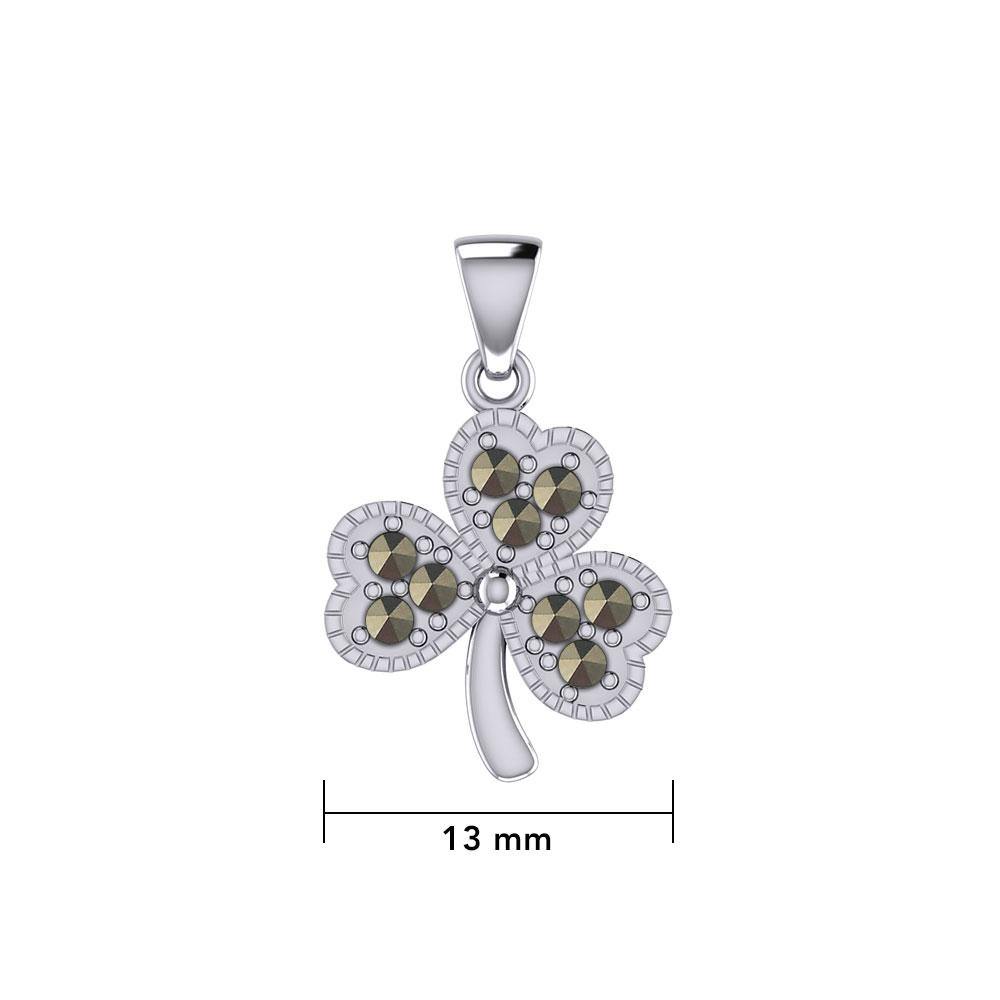 A young spring of luck and happiness Silver Celtic Shamrock Pendant with Marcasite TPD5459 Pendant