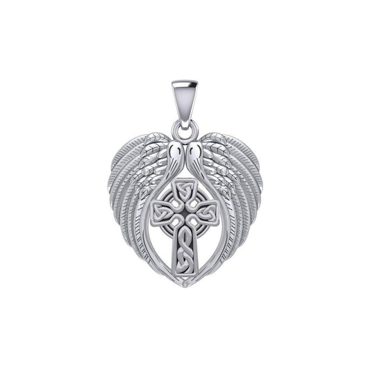 Feel the Tranquil in Angels Wings Silver Pendant with Celtic Cross TPD5480 Pendant