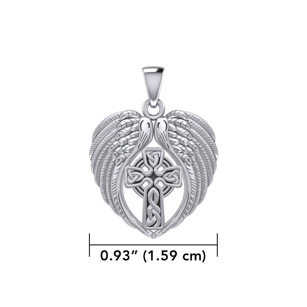 Feel the Tranquil in Angels Wings Silver Pendant with Celtic Cross TPD5480 Pendant