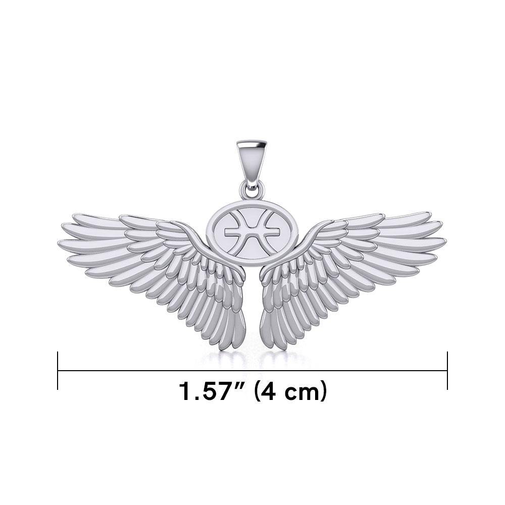 Guardian Angel Wings Silver Pendant with Pisces Zodiac Sign TPD5514 Pendant