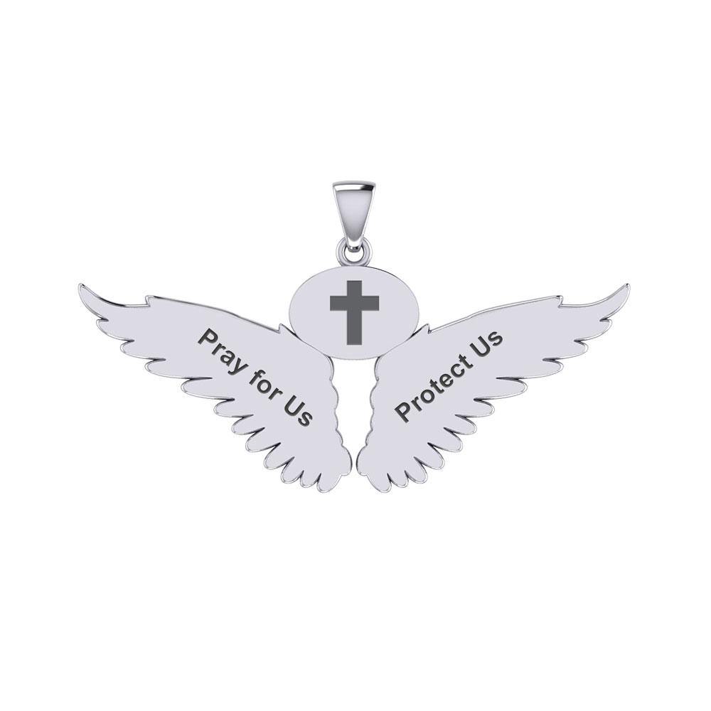 Guardian Angel Wings Silver Pendant with Taurus Zodiac Sign TPD5516 Pendant