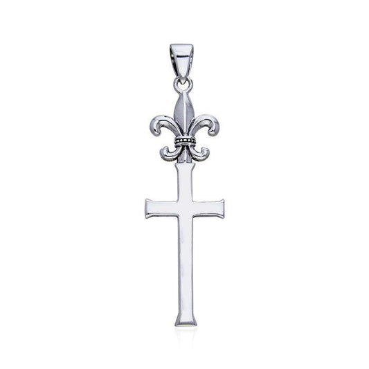 Fleur De Lis with Cross Silver Pendant TPD550 Pendant