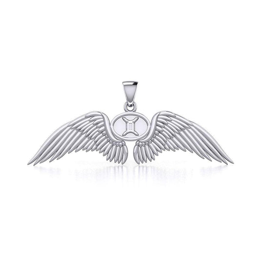 Guardian Angel Wings Silver Pendant with Gemini Zodiac Sign TPD5517 Pendant
