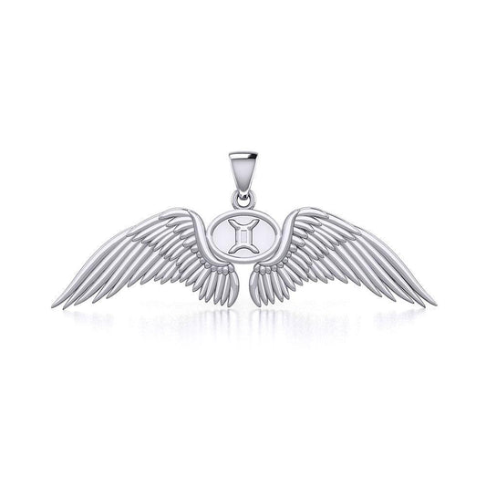 Guardian Angel Wings Silver Pendant with Gemini Zodiac Sign TPD5517 Pendant