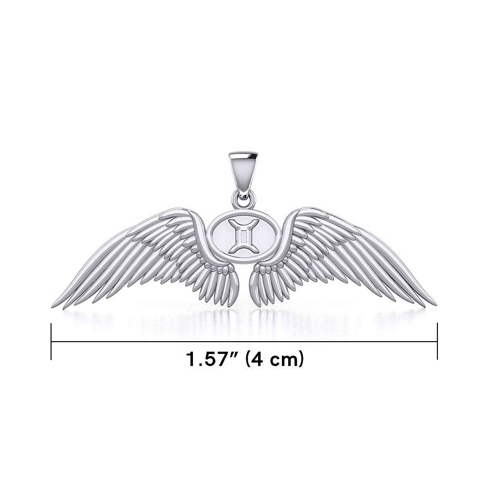 Guardian Angel Wings Silver Pendant with Gemini Zodiac Sign TPD5517 Pendant