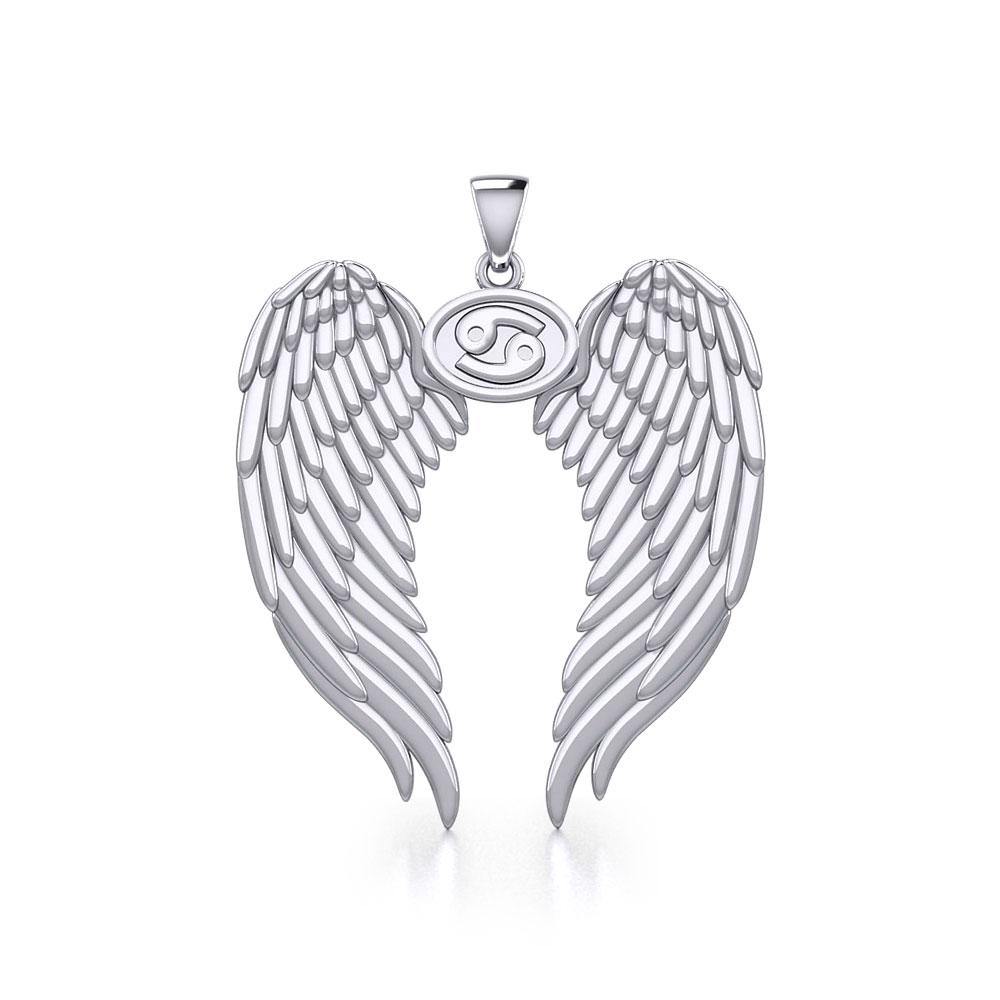 Guardian Angel Wings Silver Pendant with Cancer Zodiac Sign TPD5518 Pendant