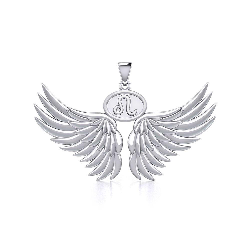 Guardian Angel Wings Silver Pendant with Leo Zodiac Sign TPD5519 Pendant