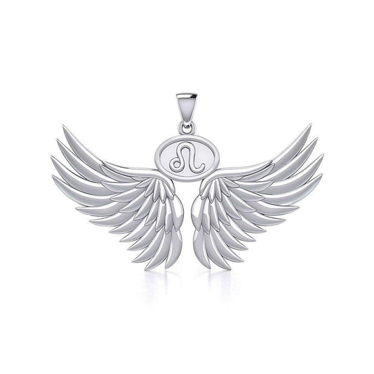 Guardian Angel Wings Silver Pendant with Leo Zodiac Sign TPD5519 Pendant
