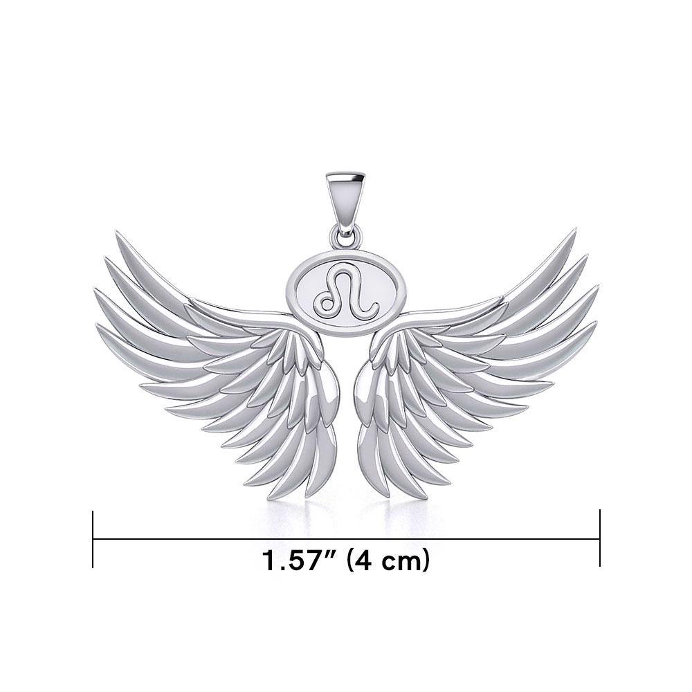 Guardian Angel Wings Silver Pendant with Leo Zodiac Sign TPD5519 Pendant