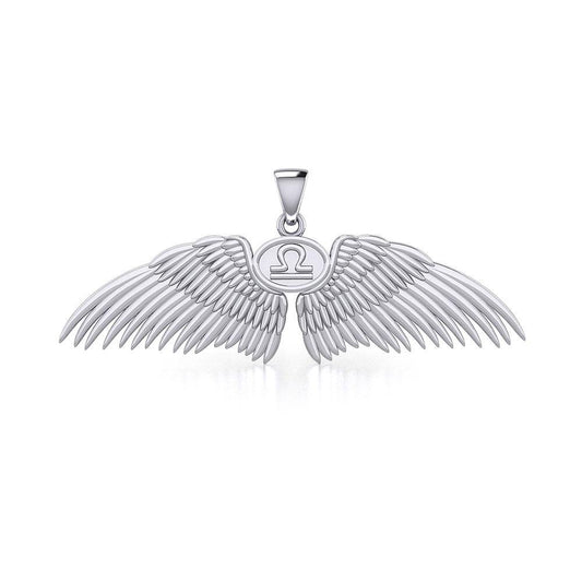 Guardian Angel Wings Silver Pendant with Libra Zodiac Sign TPD5521 Pendant