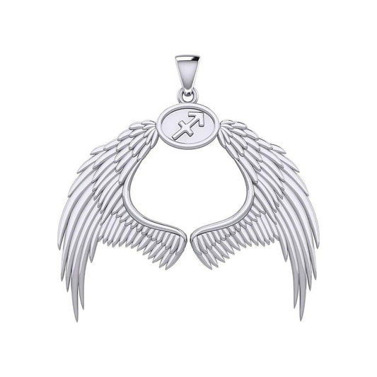 Guardian Angel Wings Silver Pendant with Sagittarius Zodiac Sign TPD5523 Pendant
