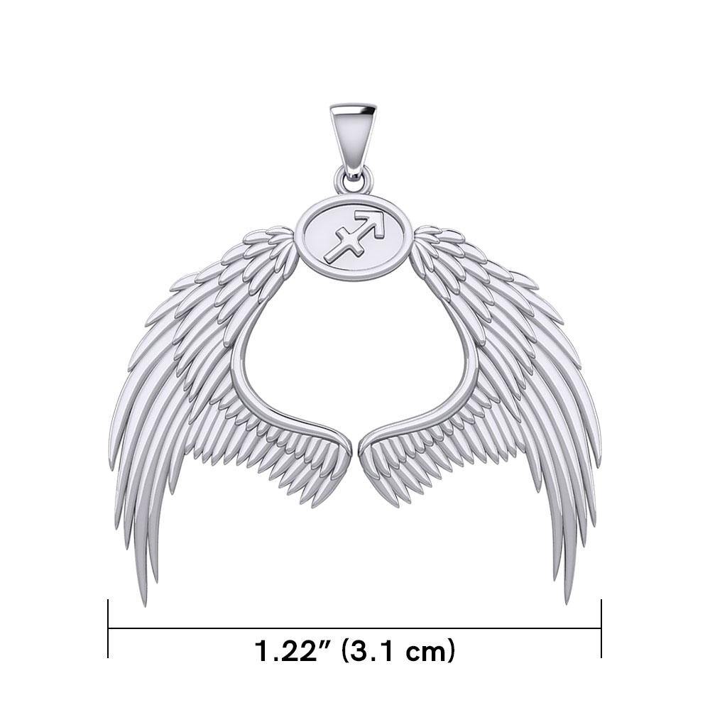 Guardian Angel Wings Silver Pendant with Sagittarius Zodiac Sign TPD5523 Pendant