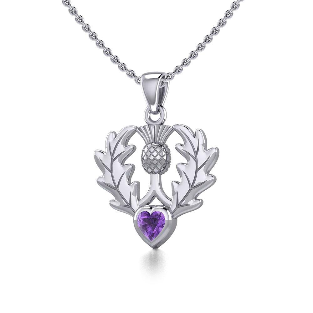 Thistle Silver Pendant with Heart Gemstone TPD5637 Pendant