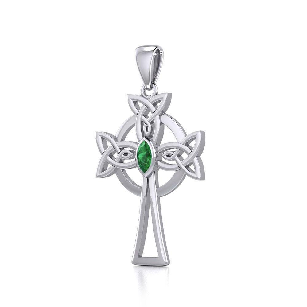 Sterling Silver Celtic Cross Pendant with Marquise Gemstone TPD5639 Pendant