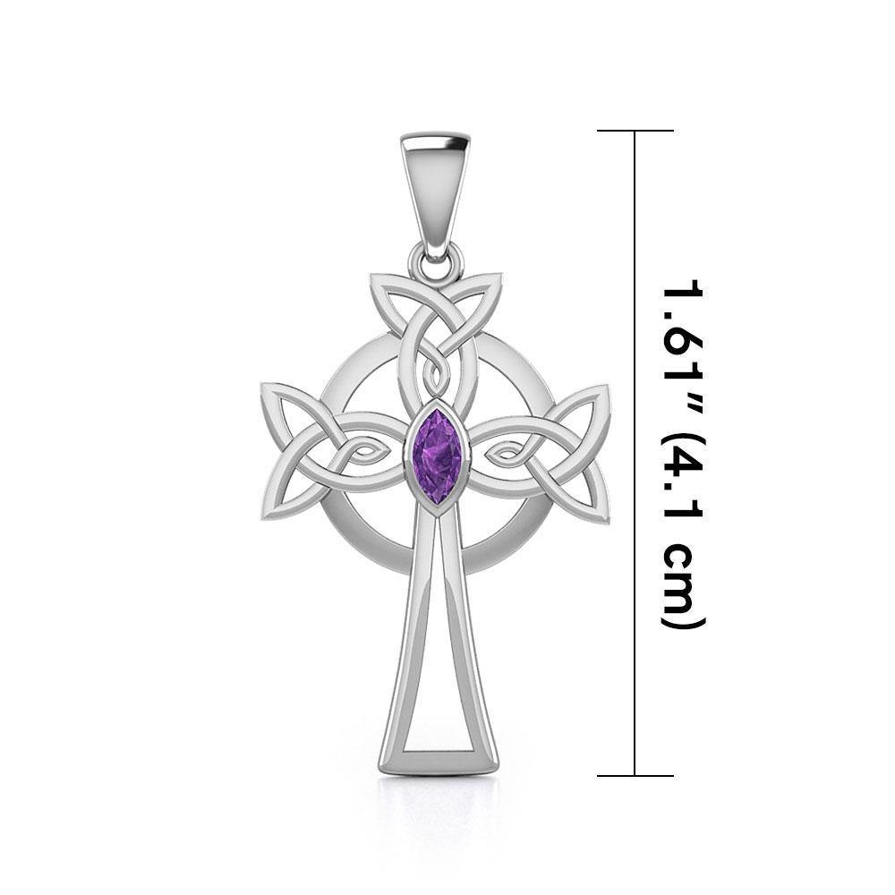 Sterling Silver Celtic Cross Pendant with Marquise Gemstone TPD5639 Pendant