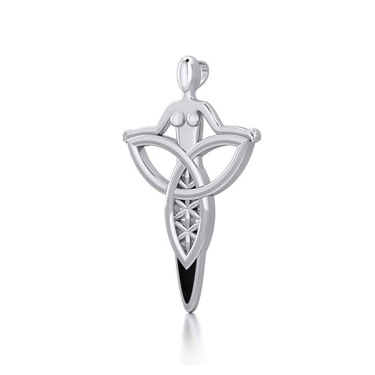 Celtic Trinity Knot Goddess Silver Pendant with Inlay TPD5654 Pendant
