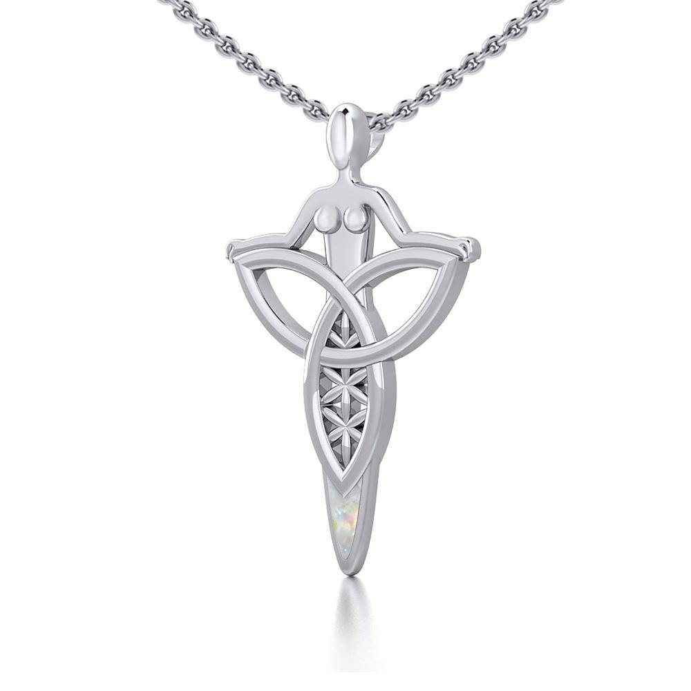 Celtic Trinity Knot Goddess Silver Pendant with Inlay TPD5654 Pendant