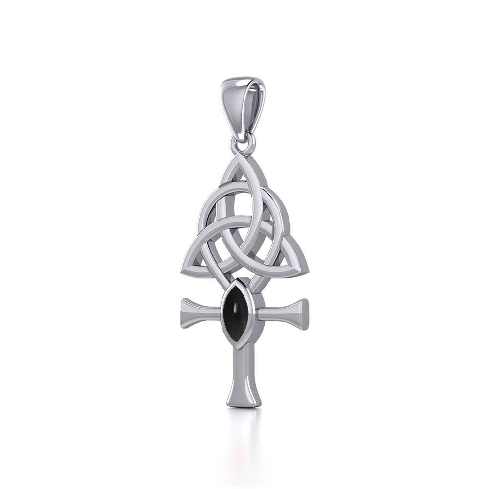 Triquetra Ankh Silver Pendant with Gemstone TPD5660 Pendant