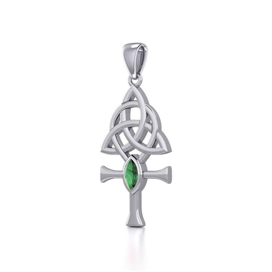 Triquetra Ankh Silver Pendant with Gemstone TPD5660 Pendant