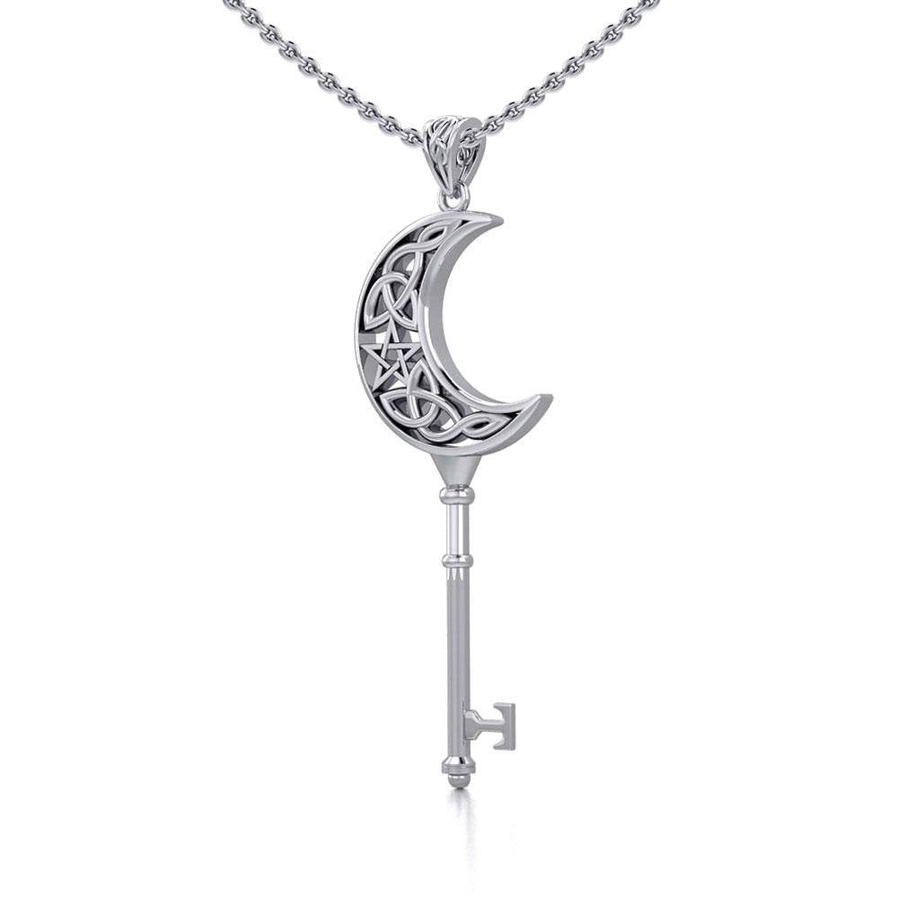 Crescent Moon Spiritual Enchantment Key Silver Pendant TPD5673 Pendant
