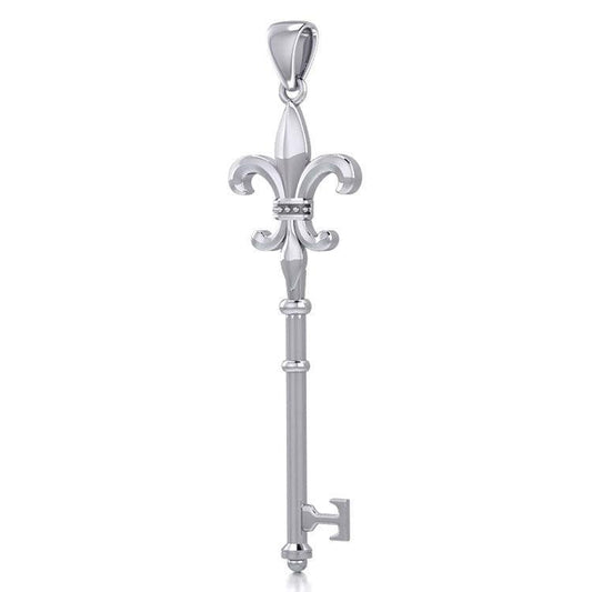 Fleur de lis Key of Enchantment Silver Pendant TPD5679 - peterstone.dropshipping