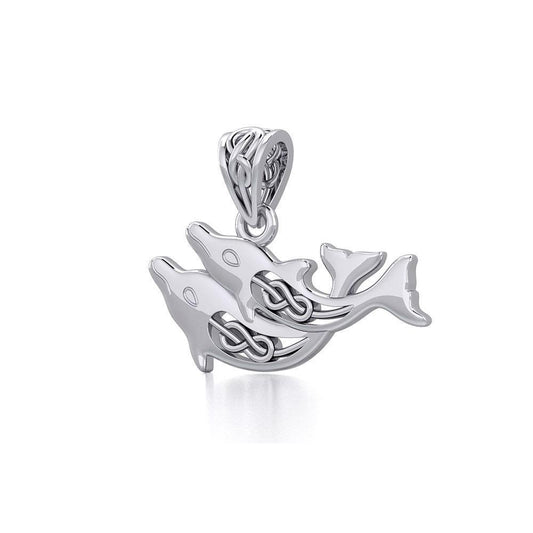 Celtic Joyful Dolphins Silver Pendant TPD5693 Pendant