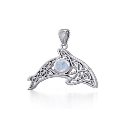 A gift of solitude ~ Sterling Silver Celtic Whale  Pendant with Gem TPD5694 Pendant