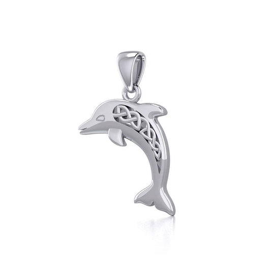 Large Celtic Joyful Dolphin Silver Pendant TPD5698 Pendant