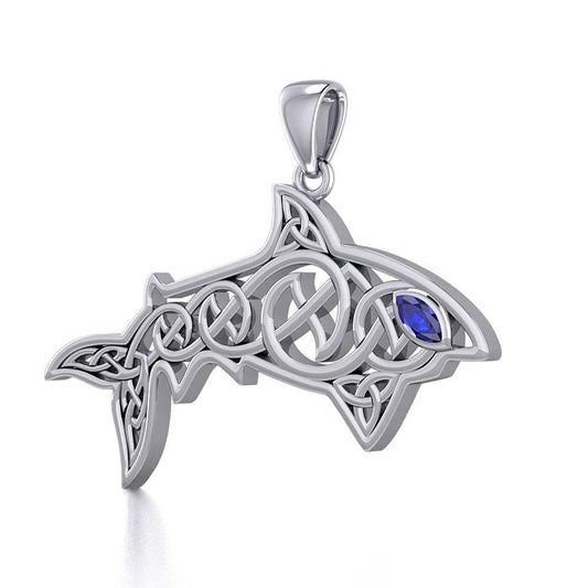 Celtic Knotwork Shark Silver Pendant with Gemstone TPD5706 Pendant