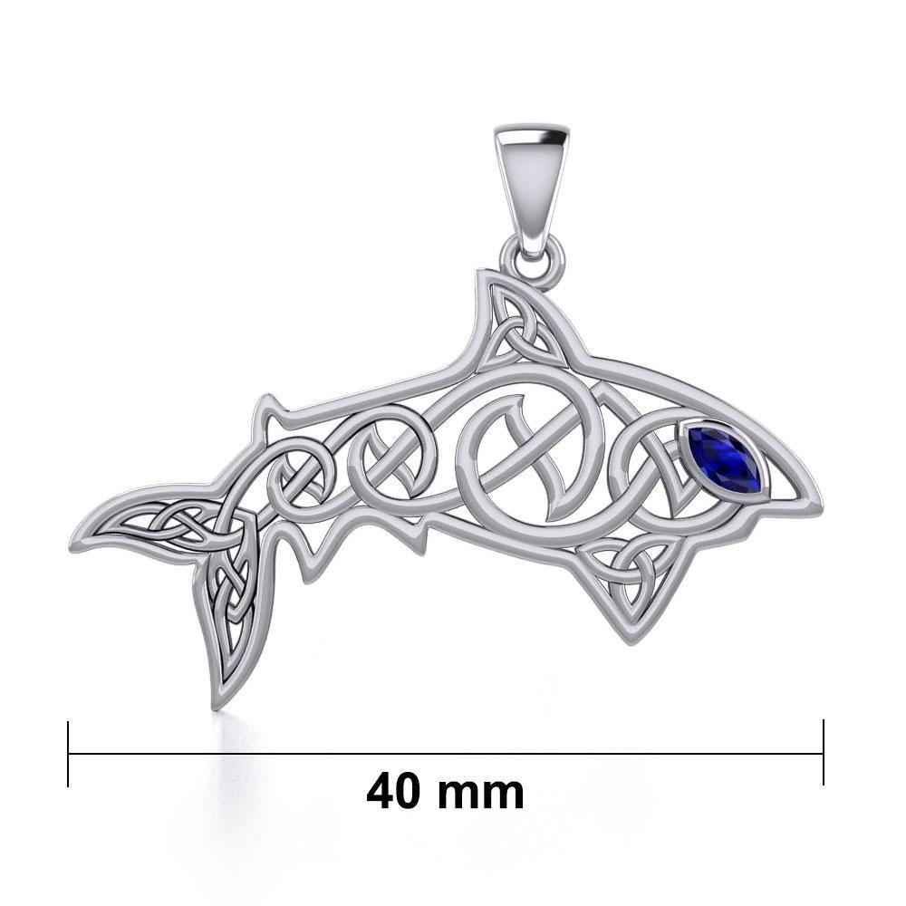 Celtic Knotwork Shark Silver Pendant with Gemstone TPD5706 Pendant