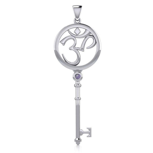 Om Symbol Spiritual Enchantment Key Silver Pendant with Gem TPD5712 - peterstone.dropshipping