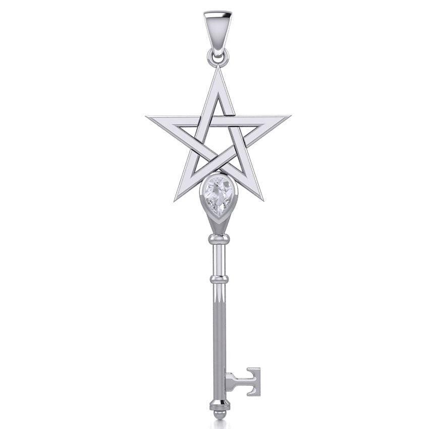 Pentagram Spiritual Enchantment Key Silver Pendant with Gem TPD5713 - peterstone.dropshipping