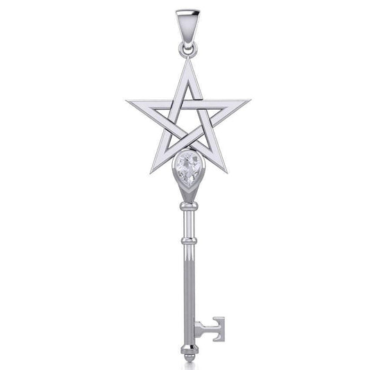 Pentagram Spiritual Enchantment Key Silver Pendant with Gem TPD5713 - peterstone.dropshipping