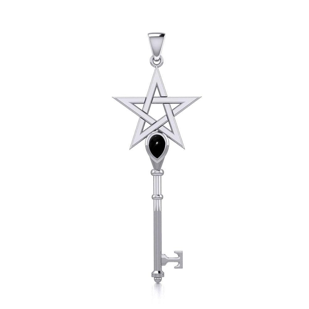 Pentagram Spiritual Enchantment Key Silver Pendant with Gem TPD5713 - Peter Stone Wholesale