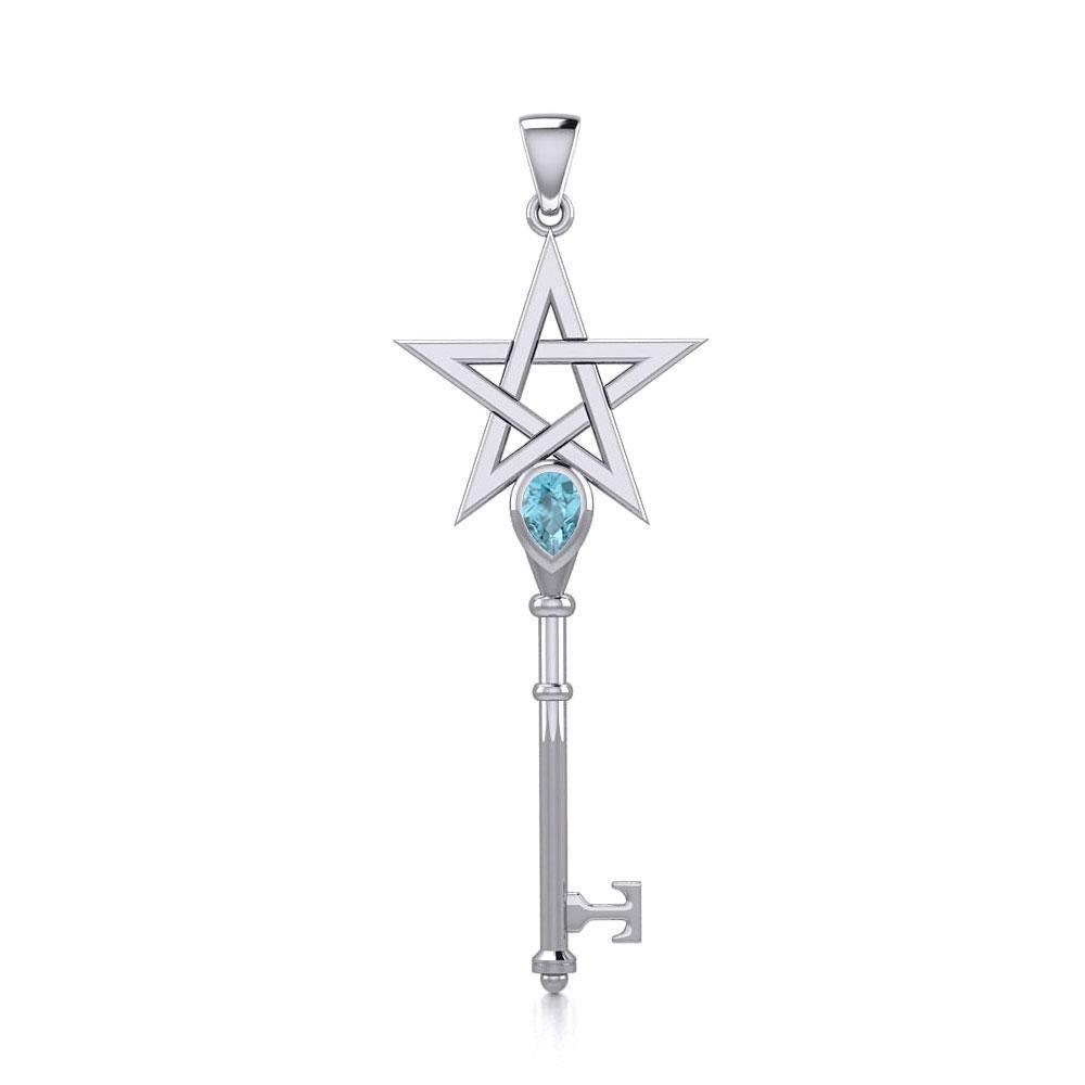 Pentagram Spiritual Enchantment Key Silver Pendant with Gem TPD5713 - Peter Stone Wholesale