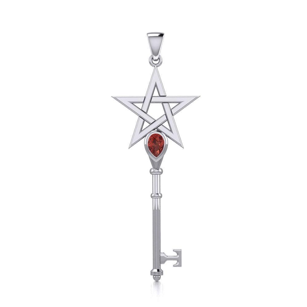 Pentagram Spiritual Enchantment Key Silver Pendant with Gem TPD5713 - Peter Stone Wholesale