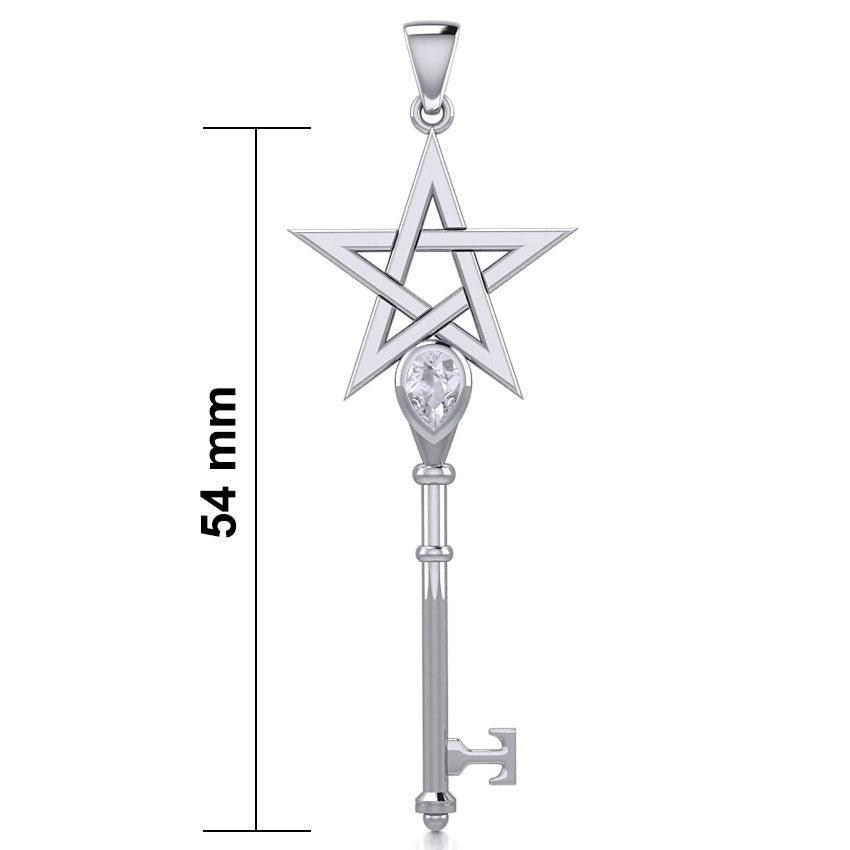 Pentagram Spiritual Enchantment Key Silver Pendant with Gem TPD5713 - peterstone.dropshipping