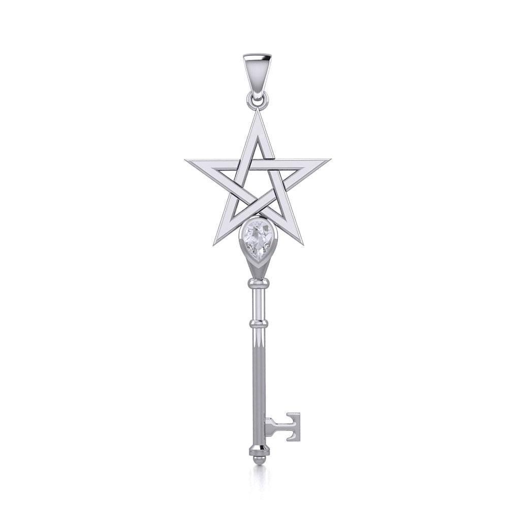 Pentagram Spiritual Enchantment Key Silver Pendant with Gem TPD5713 - Peter Stone Wholesale