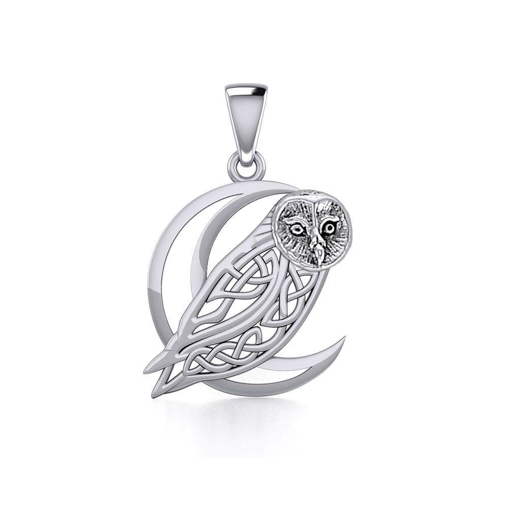 Celtic Owl on Crescent Moon Silver Pendant TPD5714 - Peter Stone Wholesale