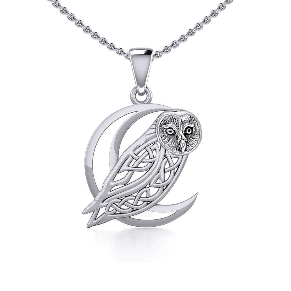Celtic Owl on Crescent Moon Silver Pendant TPD5714 - Peter Stone Wholesale