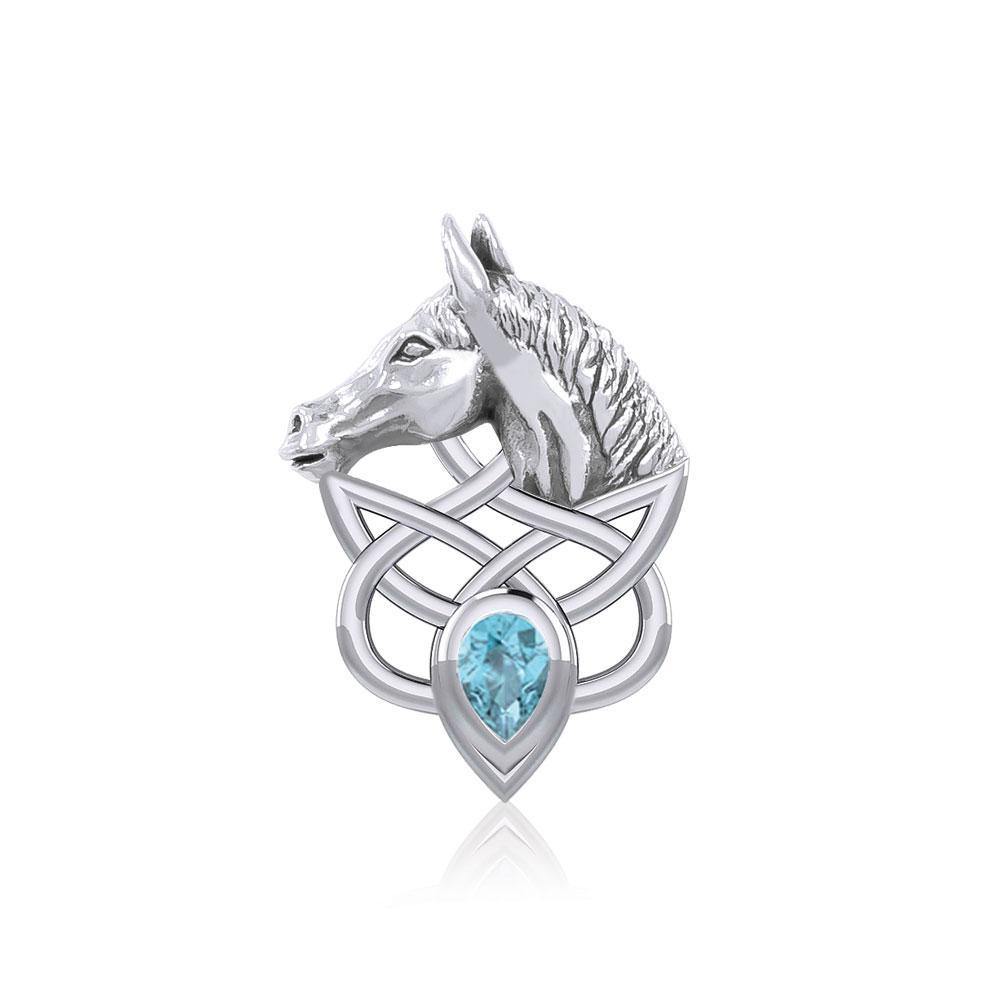 Silver Horsehead Knotwork Pendant with Gemstone  TPD5727 - Wholesale Jewelry