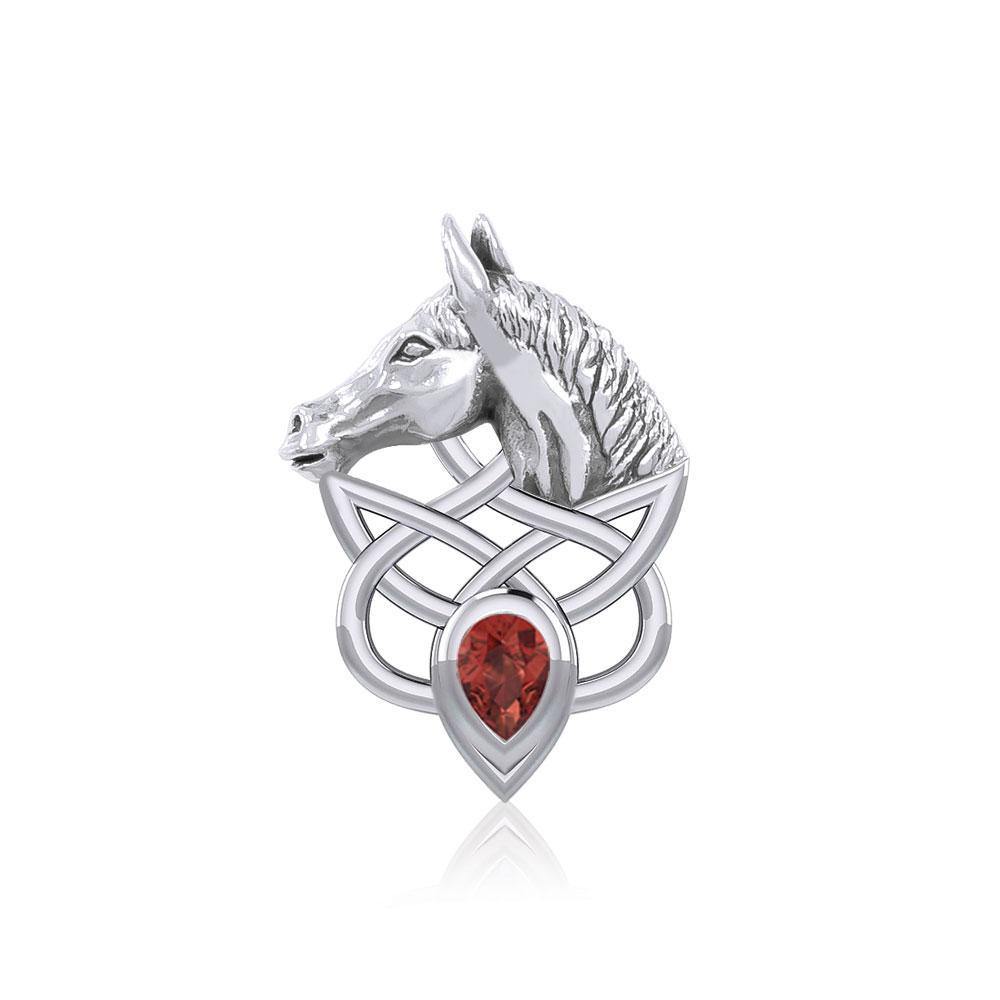 Silver Horsehead Knotwork Pendant with Gemstone  TPD5727 - Wholesale Jewelry