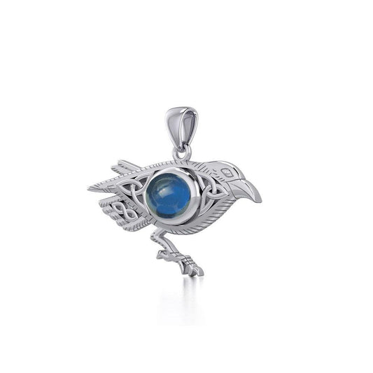 Celtic Raven Silver Pendant with Gemstone TPD5728 - Wholesale Jewelry