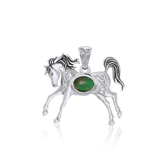 Celtic Running Horse Silver Pendant with Gem TPD5730 - Wholesale Jewelry