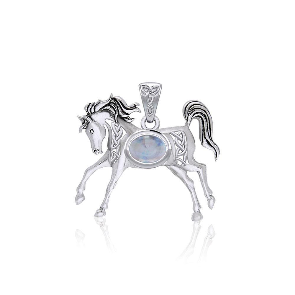 Celtic Running Horse Silver Pendant with Gem TPD5730 - Wholesale Jewelry