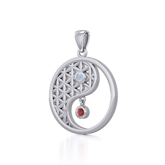 Yin Yang Flower of Life Silver Pendant with Gem TPD5733 - Wholesale Jewelry